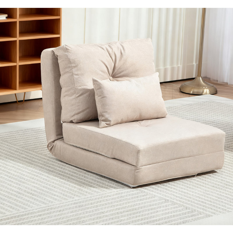Chaise longue, canapé-lit pliant rembourré avec dossier réglable, beige