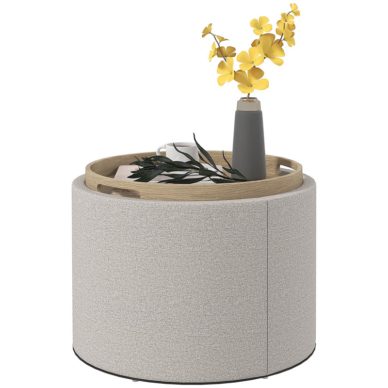 Table basse ronde avec repose-pieds avec plateau rabattable