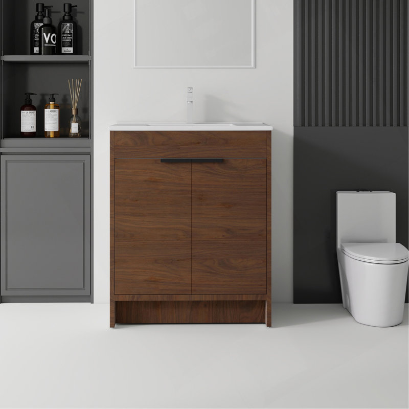 Meuble-lavabo autoportant 36 po avec lavabo 36 po, tiroir en céramique, contreplaqué, Brown
