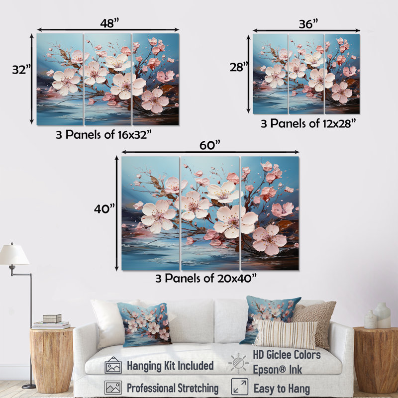 Fleur de pommier, ensemble d'art sur toile, H 32 po x l 48 po x P 1 po