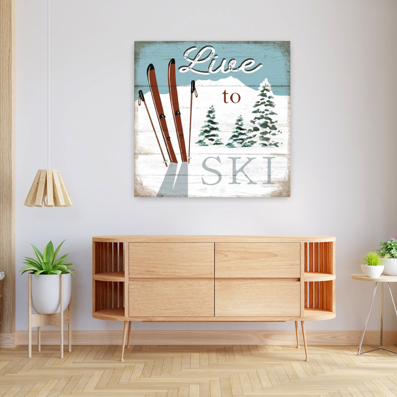Live To Ski Abstract Contemporary Winter Landscape Art, 36" H x 36" W