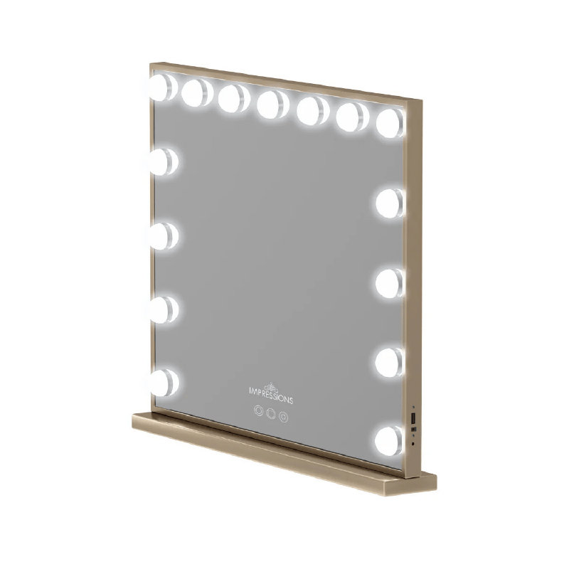 Miroir de coiffeuse Hollywood Aurora avec 15 lumières DEL givrées, Doré vieilli