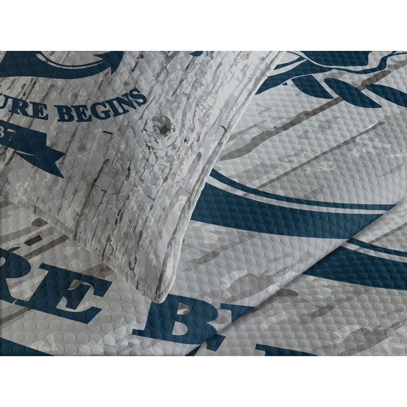 Ambesonne Nautical Bedspread Anchor Skull Sea, King Bedspread + 2 Standard Shams