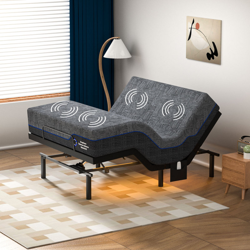 Structure de lit réglable avec massage, télécommande sans fil et contrôle APP, gravité zéro, 4 options de hauteur, veilleuse sous le lit, assemblage rapide en 3 minutes