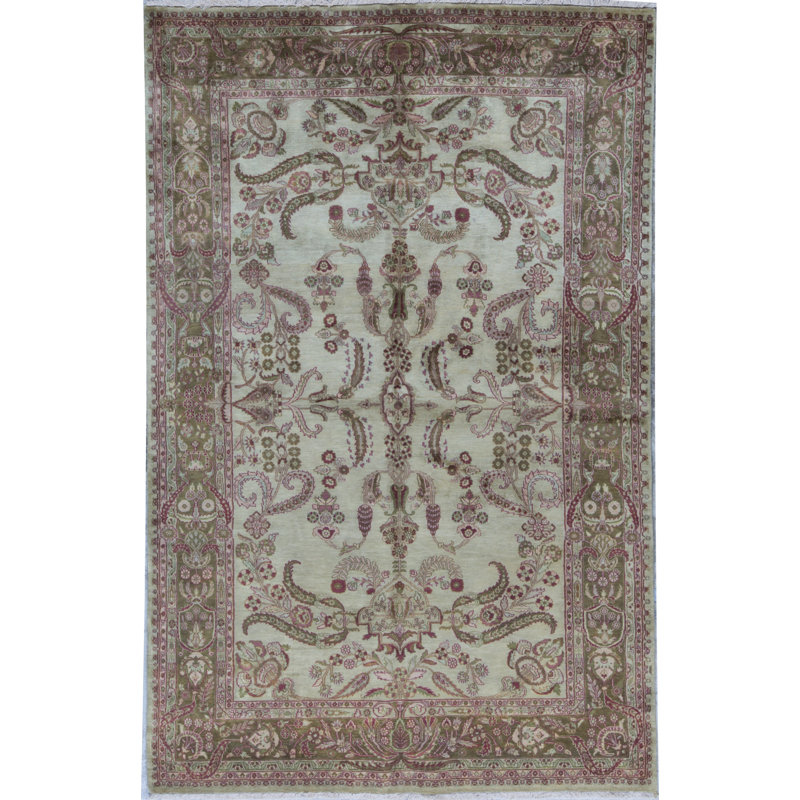 Tapis beige et brun noué à la main de haute qualité