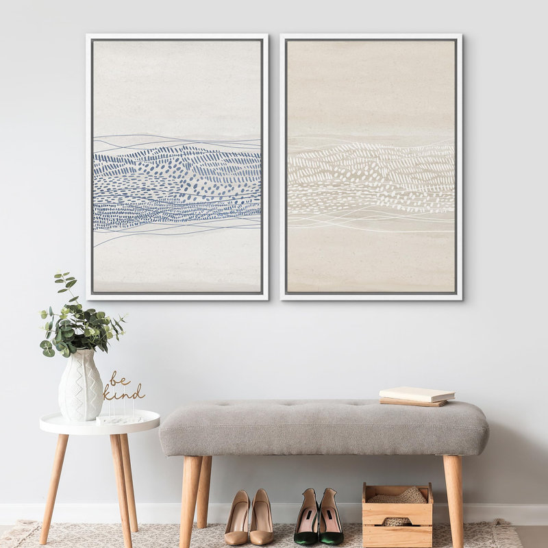 " Tranquil Patterns On Serene Abstract " 2 - Pieces on Canvas, White Framed, 36'' H x 24'' W
