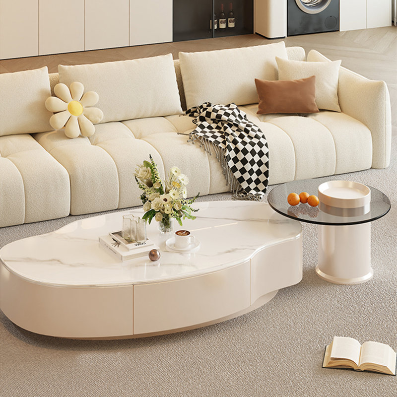 Ensemble de tables basses Modern, Crème, crème, H 13 po x L 39,4 po x l 19,7 po, Crème, crème