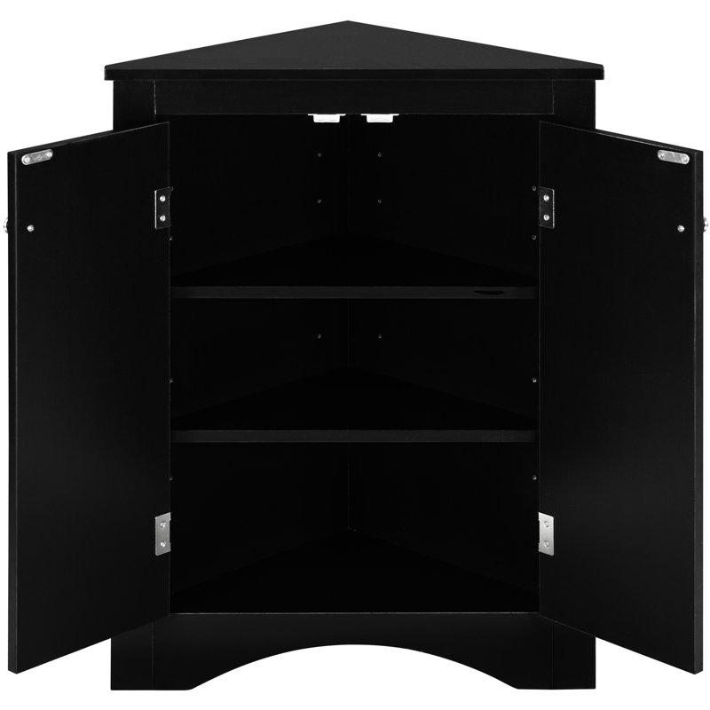 Black Triangle Cabinet With Adjustable Shelves, Enhances Storage Capacity Stylish Shelves For Linen Closet, Black