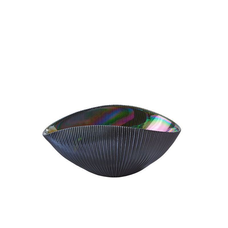 Pleated Bowl-Black-Med, 5" H x 11.5" W x 7.5" D