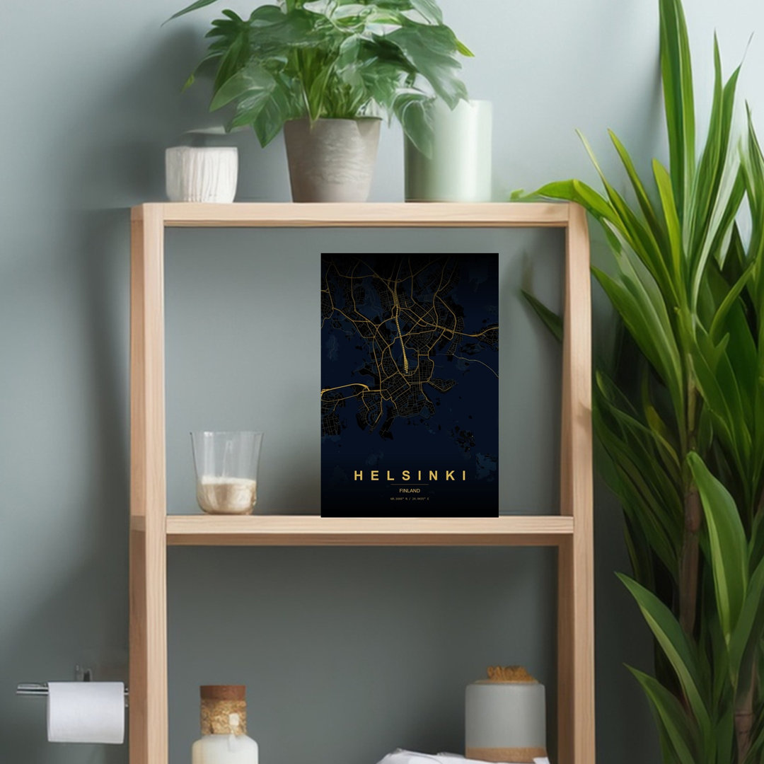 Helsinki Golden Map Abstract Geometric Modern City Wall Art Print