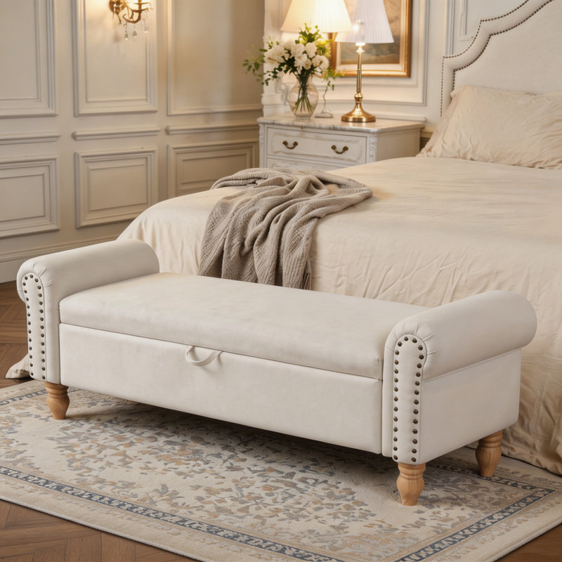 Banc de rangement avec repose-pieds, repose-pieds rembourré