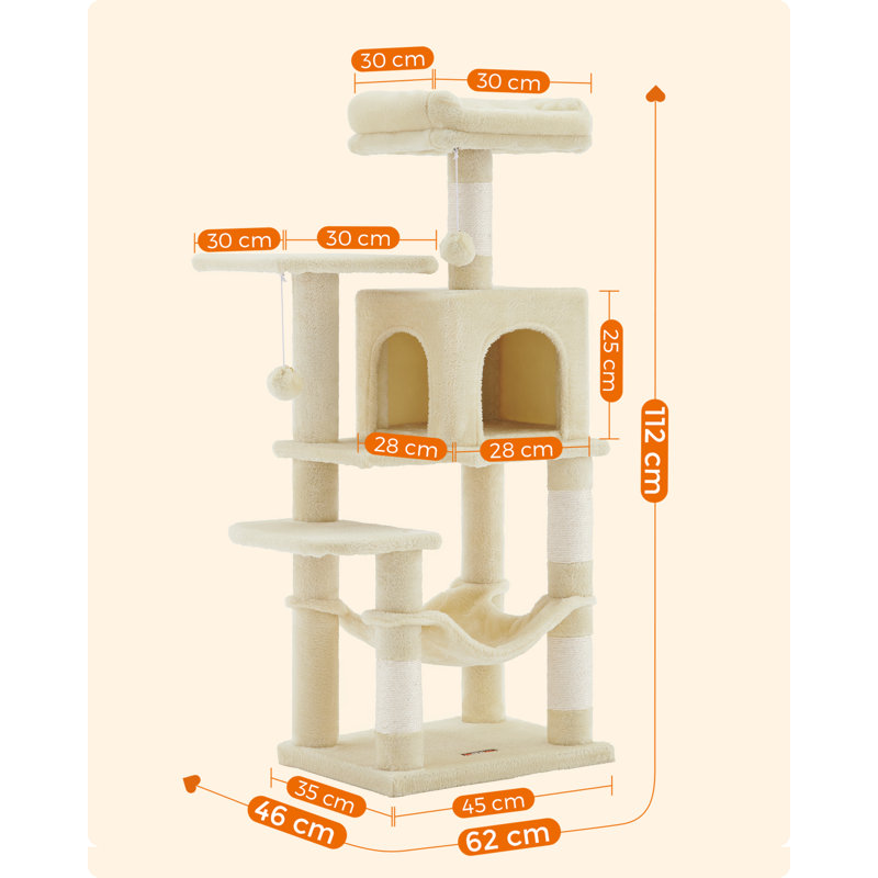 143cm H Cat Tree, Beige, 112cm H x 62cm W x 46cm D