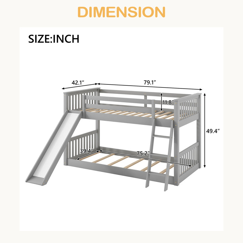 Lit avec glissière convertible et échelle, Gris