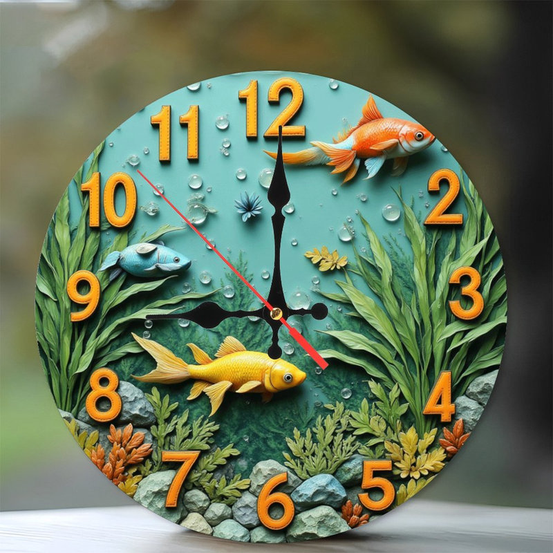 horloge de vie aquatique, poisson rouge, conception de bulles