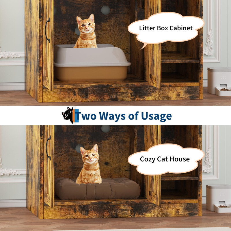 Enceinte de litière en bois pour chat avec cloison - table d'appoint moderne, table de chevet et maison de chat d'intérieur, L 33 po x l 24 po x H 24 po