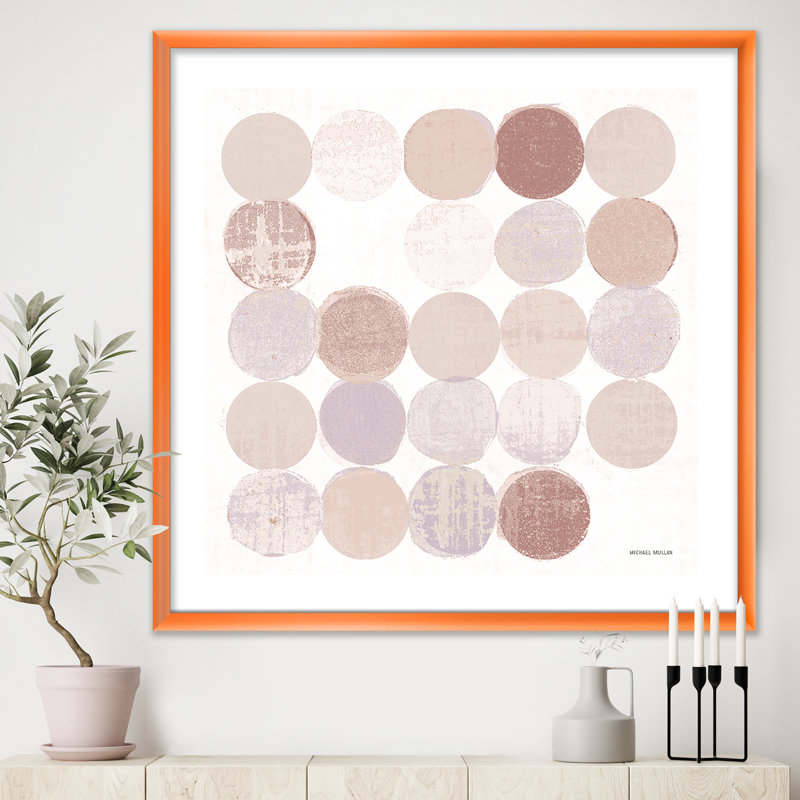 « shade of rose geometric points i »-reproduction d’image sur toile, H 16 po x l 16 po x P 1 po, Cadre orangé
