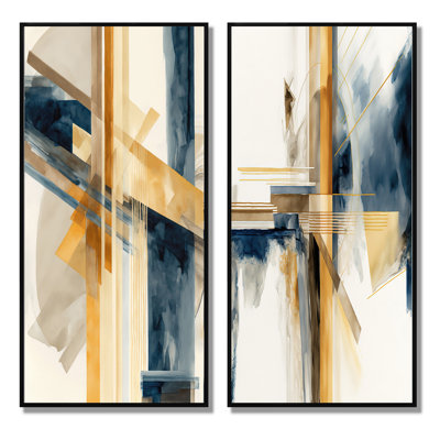 «Modern Blue and Gold Abstract», 2 pièces sur toile