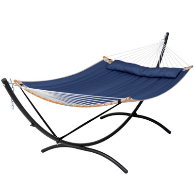 Portable Freestanding Hammock With Curved Stand For Outside, Navy