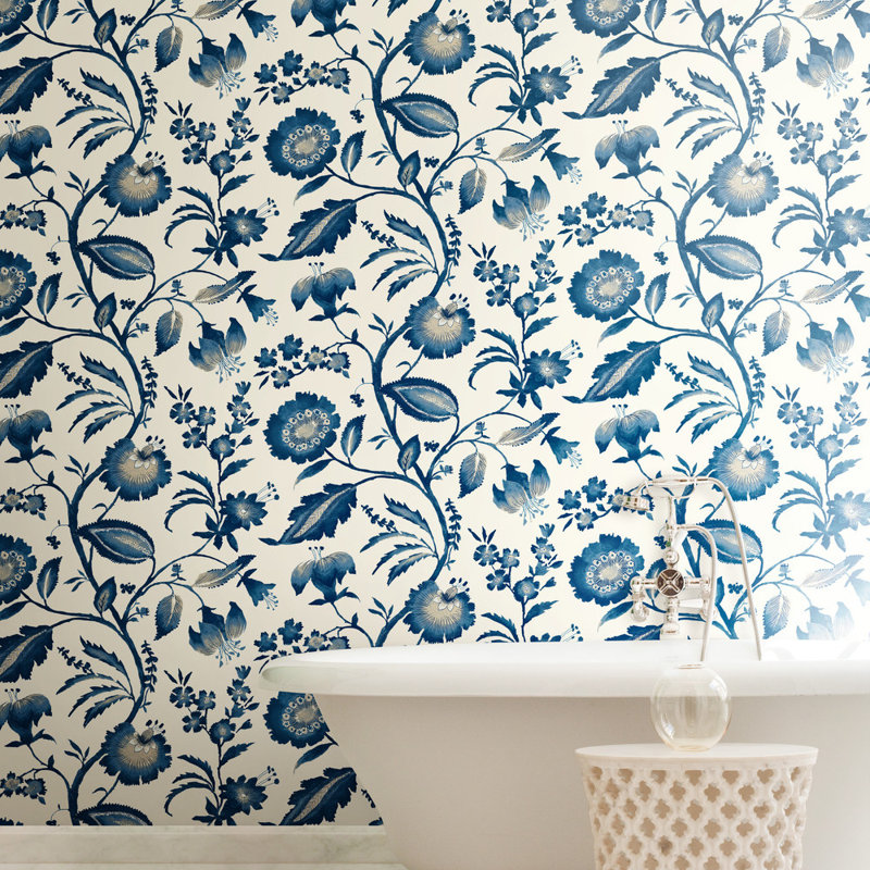 Haninerm 27' L x 27" W Wallpaper Roll, White, Light To Dark Blue, White, Beige
