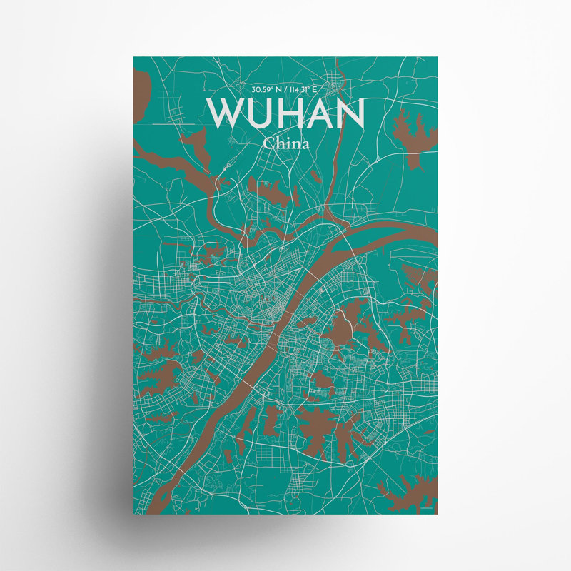 Carte de la ville de Whan, impression, H 36 po x l 24 po, Vert / Brun