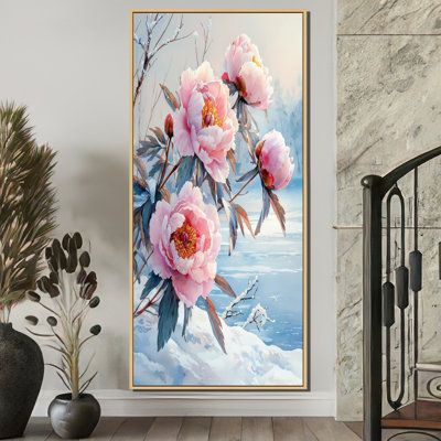 Pe pivoines près du lac gelé II - pivoines, art mural encadré