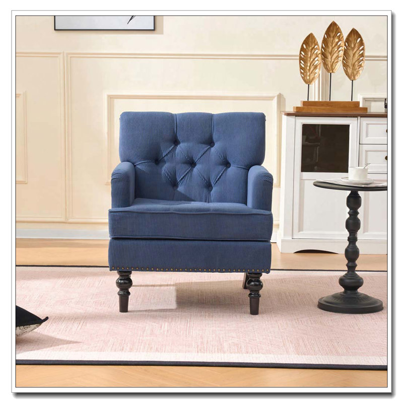 Fauteuil club capitonné, fauteuil d'appoint, fauteuil capitonné, canapé en velours côtelé, Bleu