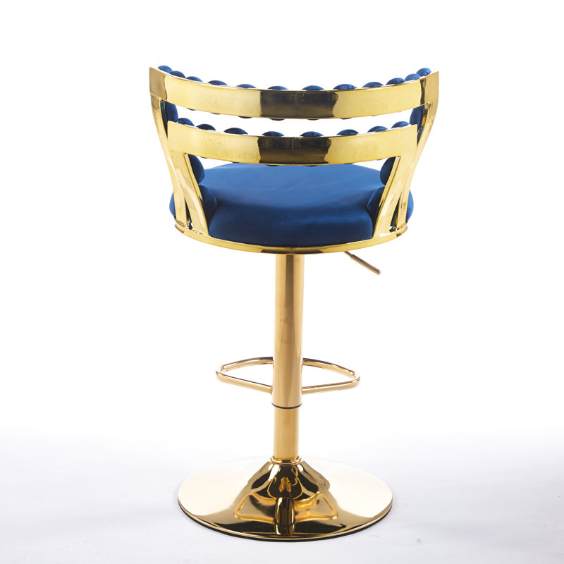 Tabouret de bar bleu de 2 avec des pieds en acier inoxydable de couleur dorée, confortable pour la maison et le café