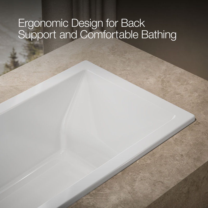 Underscore® 60" x 30" Drop-In or Undermount Acrylic Soaking Bathtub with Sloped Backrest, White