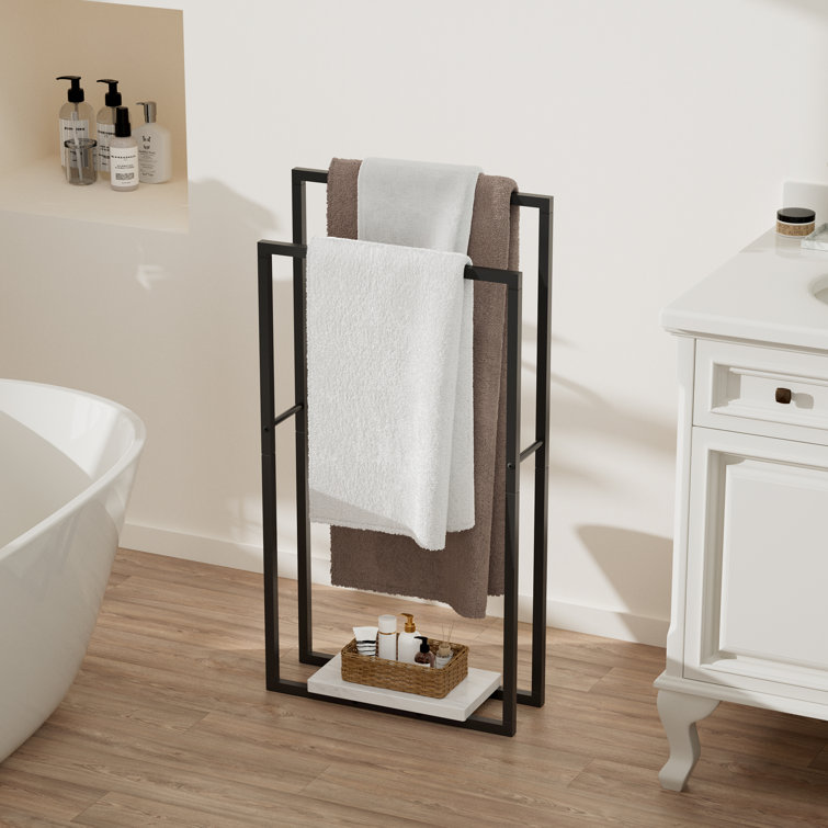 Kes BTH434WF-BK Freestanding Towel Rack 2-Tier Stand with Marble Base for Bathroom Sus 304 Stainless Steel Finish: Matte Black