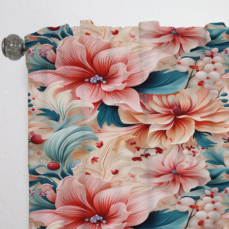 Motif botanique à motif cachemire bleu et rose III - Rideau en velours glam - obscurcissant - 1 panneau, L 52 po x L 95 po