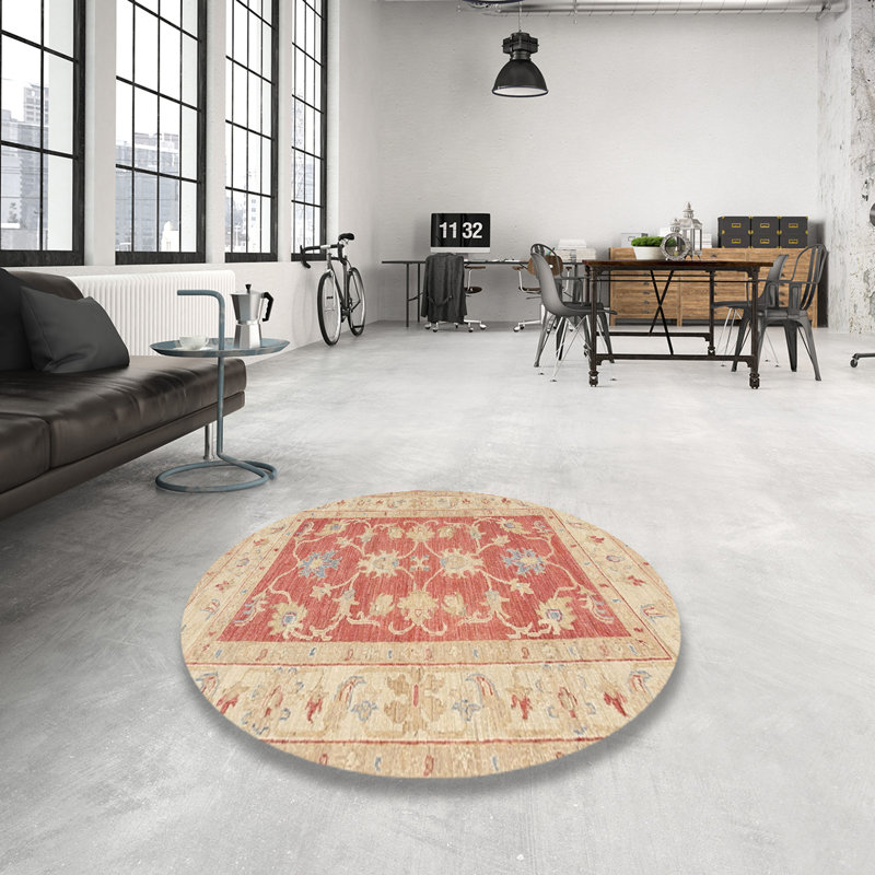 Tapis traditionnel beige / rouge Gainz, Rond 3 pi