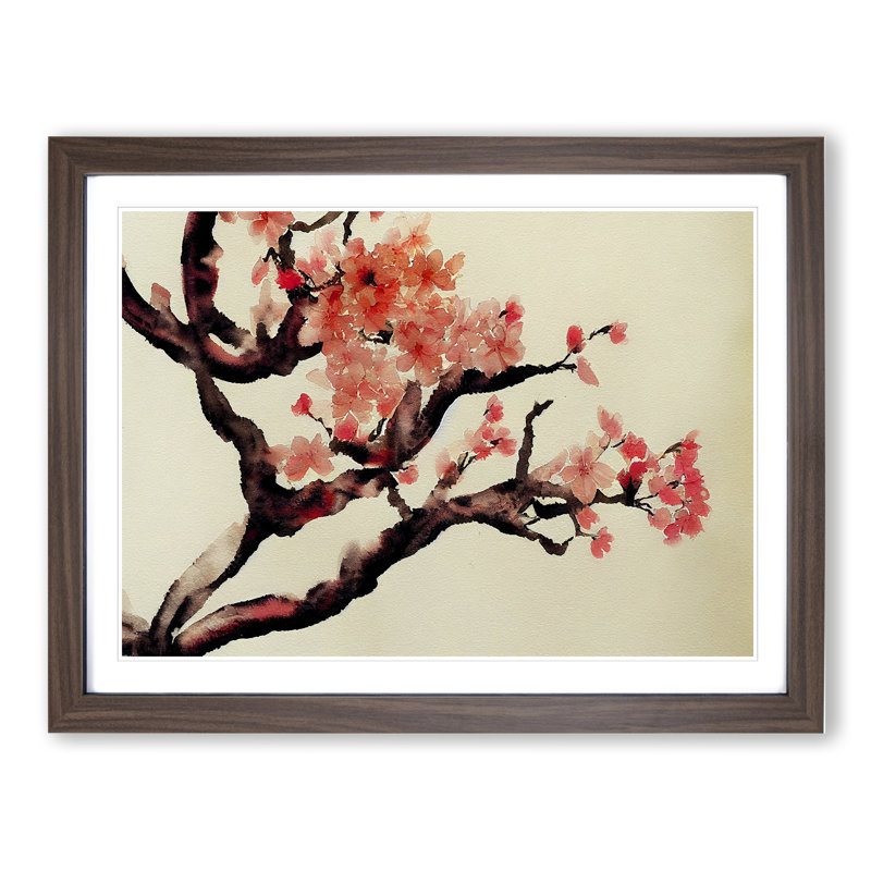 Cherry Blossom Flowers Vol.3 - Single Picture Frame Painting, 34cm H x 46cm W x 2cm D, Walnut