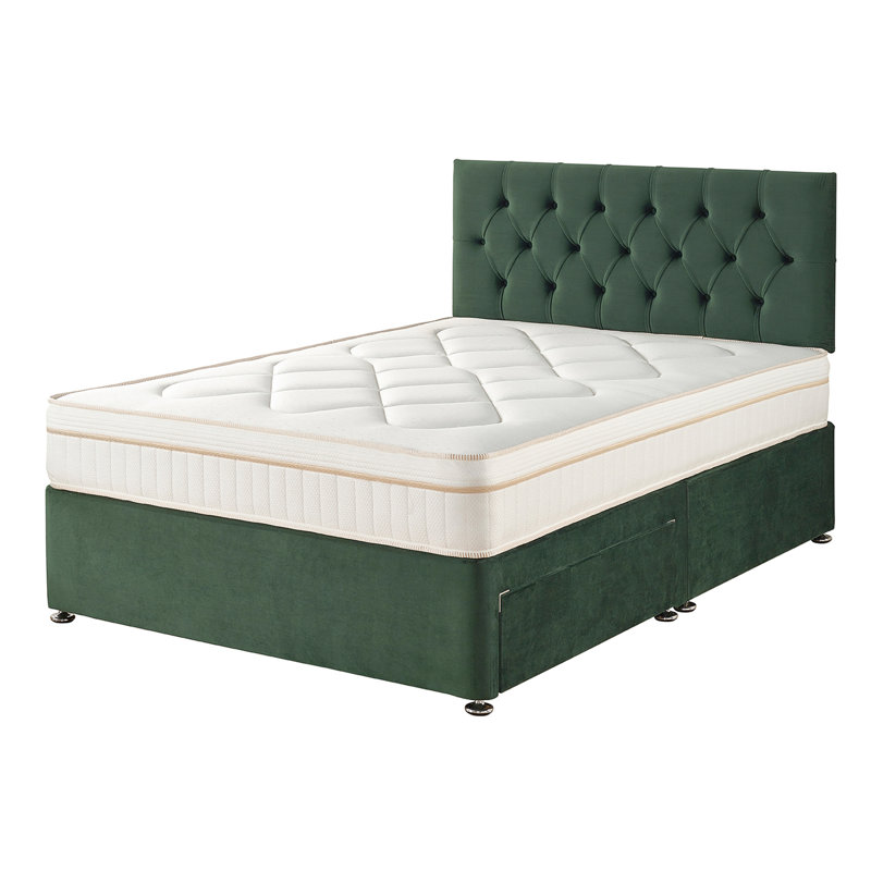 Amanjot Coilsprung Divan Bed Set, Pine Green, No Drawers, Kingsize (5')
