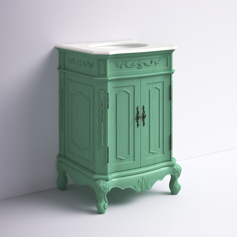 Lunette 24'' Single Bathroom Vanity with Top, Vintage Mint, Off White