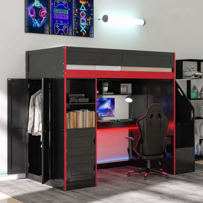 Lit mezzanine avec rangement pour bureau et lumières DEL pour économiser de l'espace pour jouer et étudier
