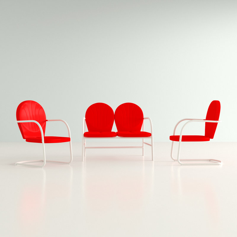 Ensemble de conversation 3 pièces Burley, Rouge vif lustré
