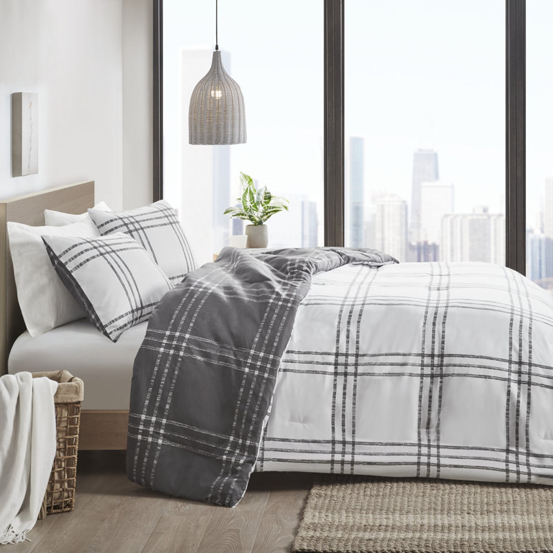 Twin XL White and Gray Microfiber Reversible Comforter Set