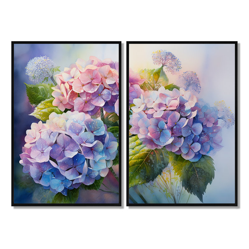 Décoration murale hortensia rose et mauve - Hortensia floral, Noir, H 36 po x l 48 po