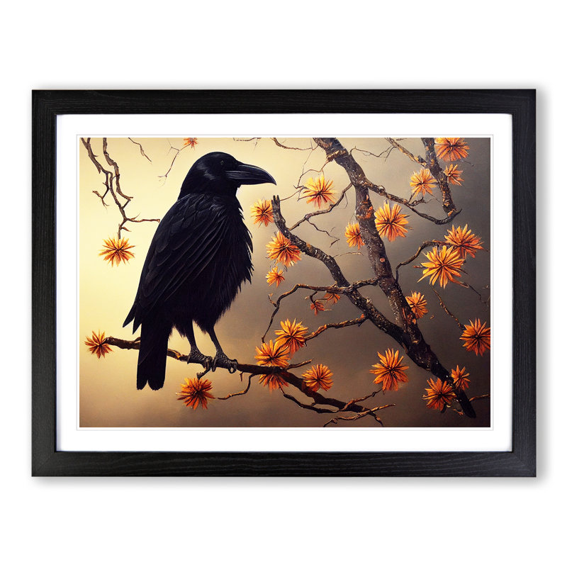 Eye Catching Crow Bird - Single Picture Frame Print, Black Framed, 46cm H x 64cm W x 2cm D