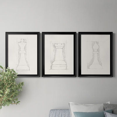 " Chess Set Sketch II " 3 Piece Art Color Photography Print