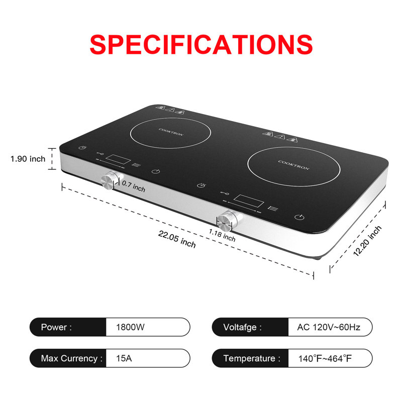 F2C Global Limited 20" 22" 24" 30" 36" 40" 48" 60" Black Smart Electric 2 Burner Cooktop with Dual Size Power Burner and with Downdraft Ventilation