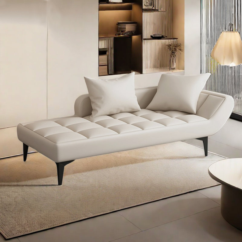 Chaise longue en similicuir durable, Accoudoir à droite (vu de face), Similicuir beige
