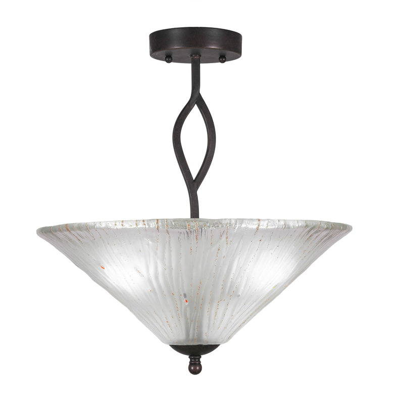 Hiroko Revo Semi-Flush Shown In Dark Granite Finish With 16" Crystal Glass, Frosted