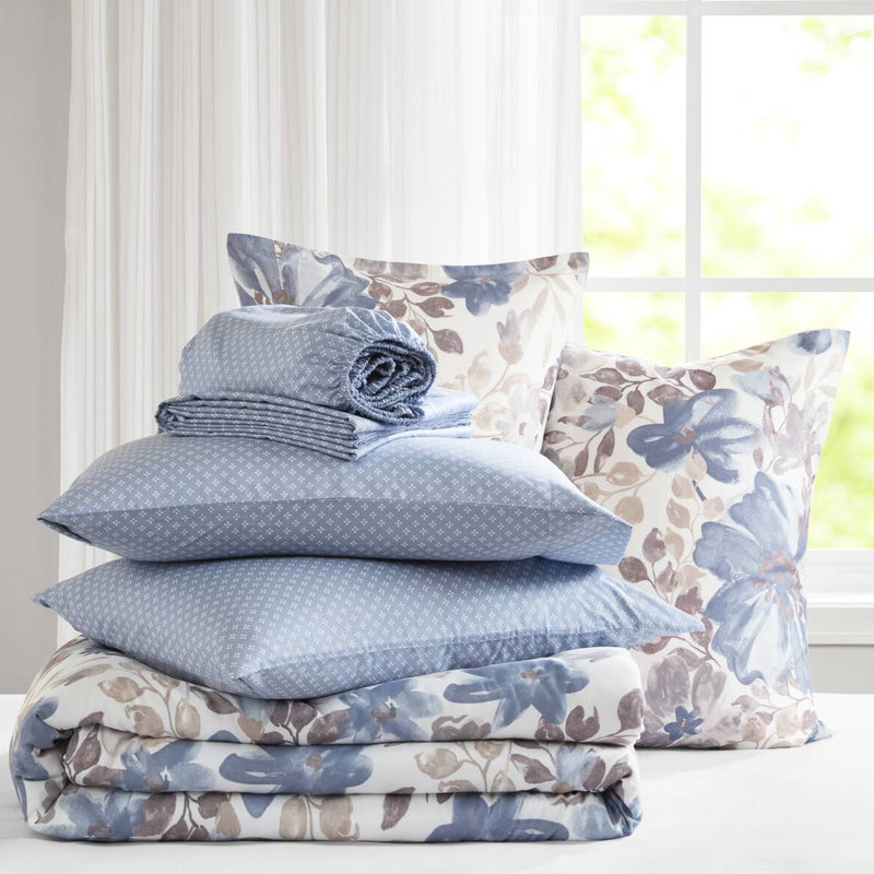 Ensemble d'édredon bleu très grand - édredon, draps, 2 taies décoratives et drap très grand