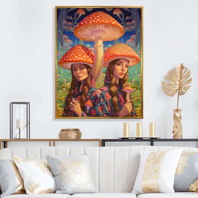 Femme champignon dans des couleurs rétro délavées sur toile