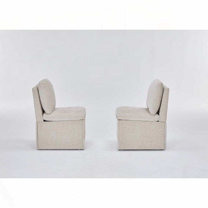 Chaise rembourrée en lin sans accoudoirs, Beige
