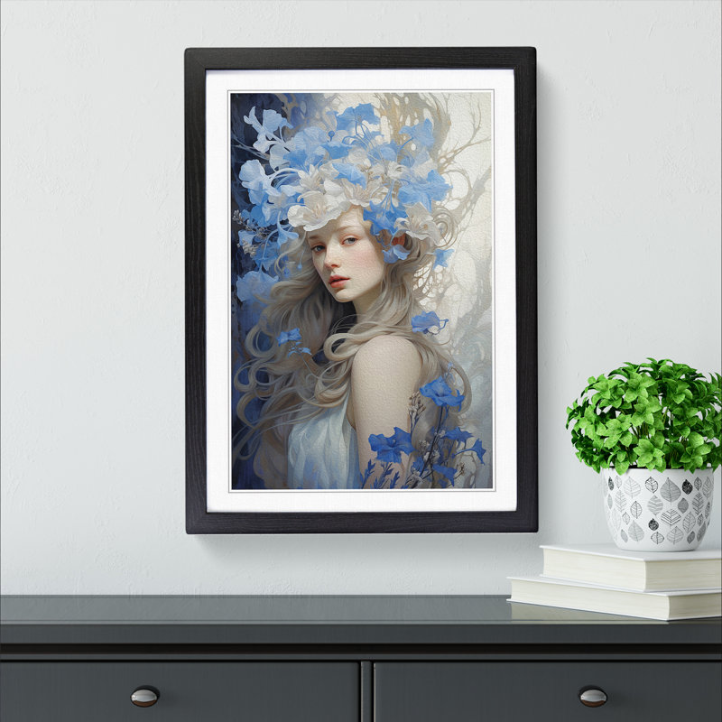 Bluebell Flower Rococo Art - Framed Print, Black Framed, 34cm H x 25cm W x 2cm D