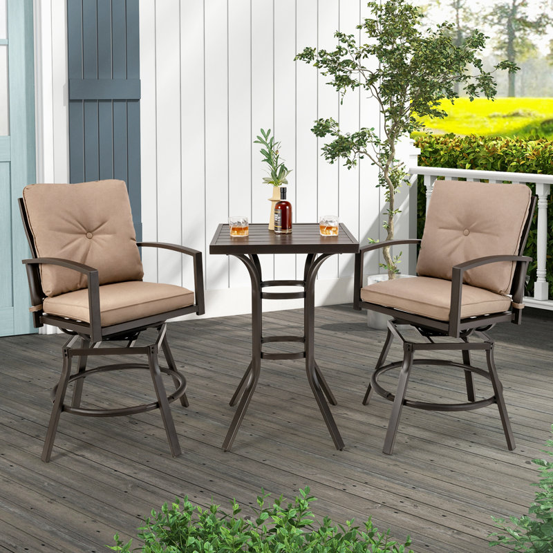 Silerton 2 - Person Patio Dining Set with Square Table , Cushions Included, Coffee