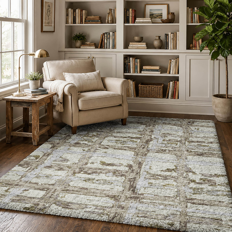 Tapis à rayures Dream Shag ADS745 lavable à la machine de qualité supérieure, Taupe, 3' x 5'