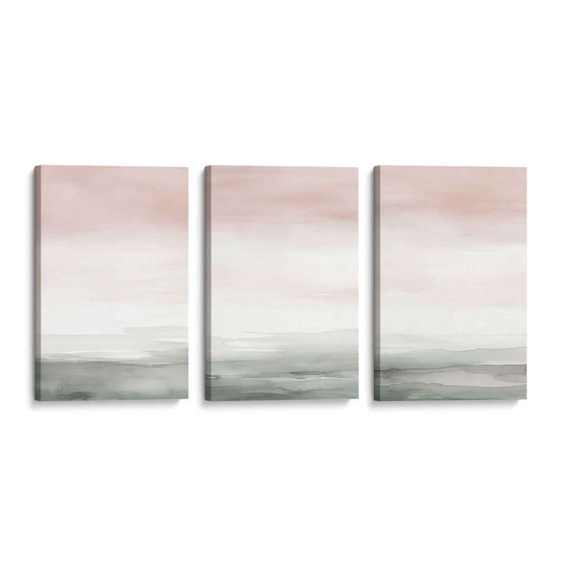 «Peach Tranquility», ensemble de 3 toiles encadrées, H 18 po x l 36 po x P 1,25 po, Toile tendue
